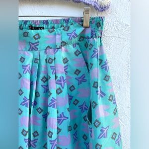 70s Turquoise DOVES Southwestern Boho Silk Skirt SEGRETS Segrid Olsen Med Large